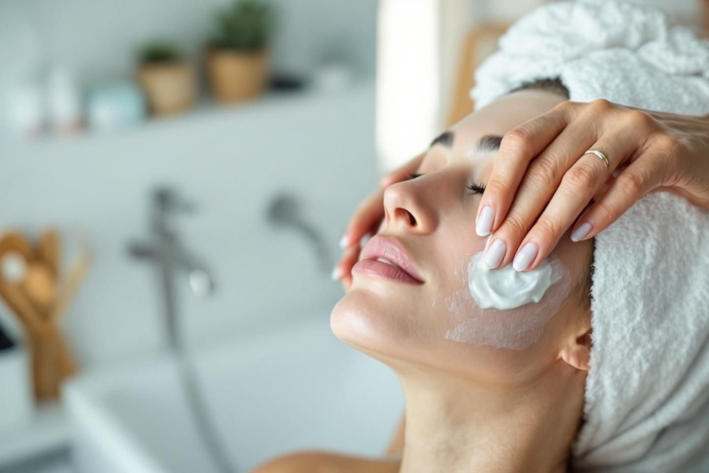 Massage facial avant l'application d'une crème visage hydratante.