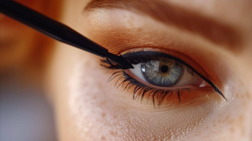 Femme qui réalise un maquillage des yeux